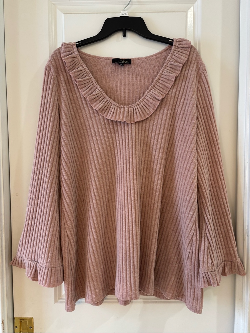 Ruffled Ribbed Knit Sweater - Dusty Rose 1X